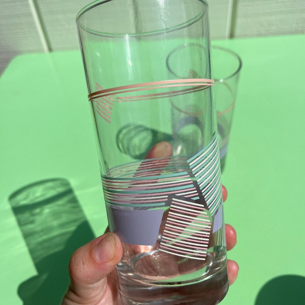 3/$30 🌟 1988 Anchor Hocking Pastel Stripe Glasses – Set of 2